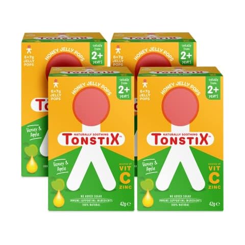 TONSTIX Honey & Apple Jelly POPS | 4 X Packs of 6 | for Sore THROATS & COUGHS | Source of VIT C & ZINC NO Added Sugar Immune Supporting Ingredients - 100% Natural Cover