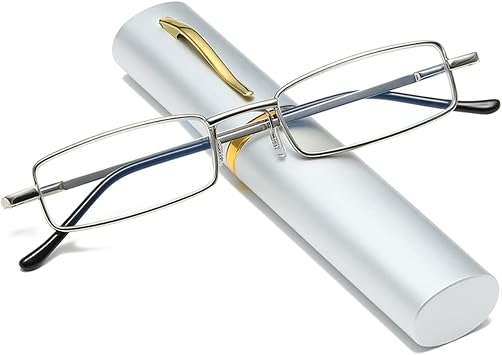 Hubeye Slim Pen Reading Glasses Ultralight Metal Portable Clip Case 2.00