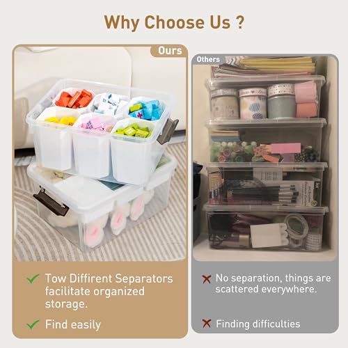 Image of Citylife 17QT 4Packs Clear Craft Organizers and Storage Bins with Lids | Stackable Art Supply Organizer with Tray and 6 Inserts for Markers, Crayons, Pencils, Tools, Playdoh, Coloring Books