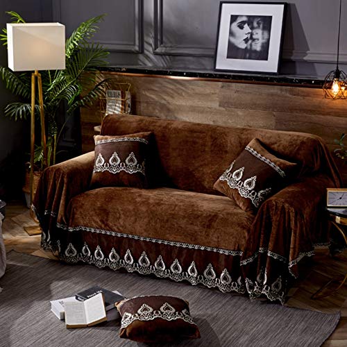 ソファーカバー レースエッジ マルチカバー 暖かい 柔らか おしゃれ 2人掛け 3人掛け 無地 水洗い 絨毯 毛布 保護カバー 肘付き/肘なし 部屋飾り 簡単着脱 秋冬 1人掛け 防塵 防汚 キズ隠す ソファークロス コーヒー色 200*300