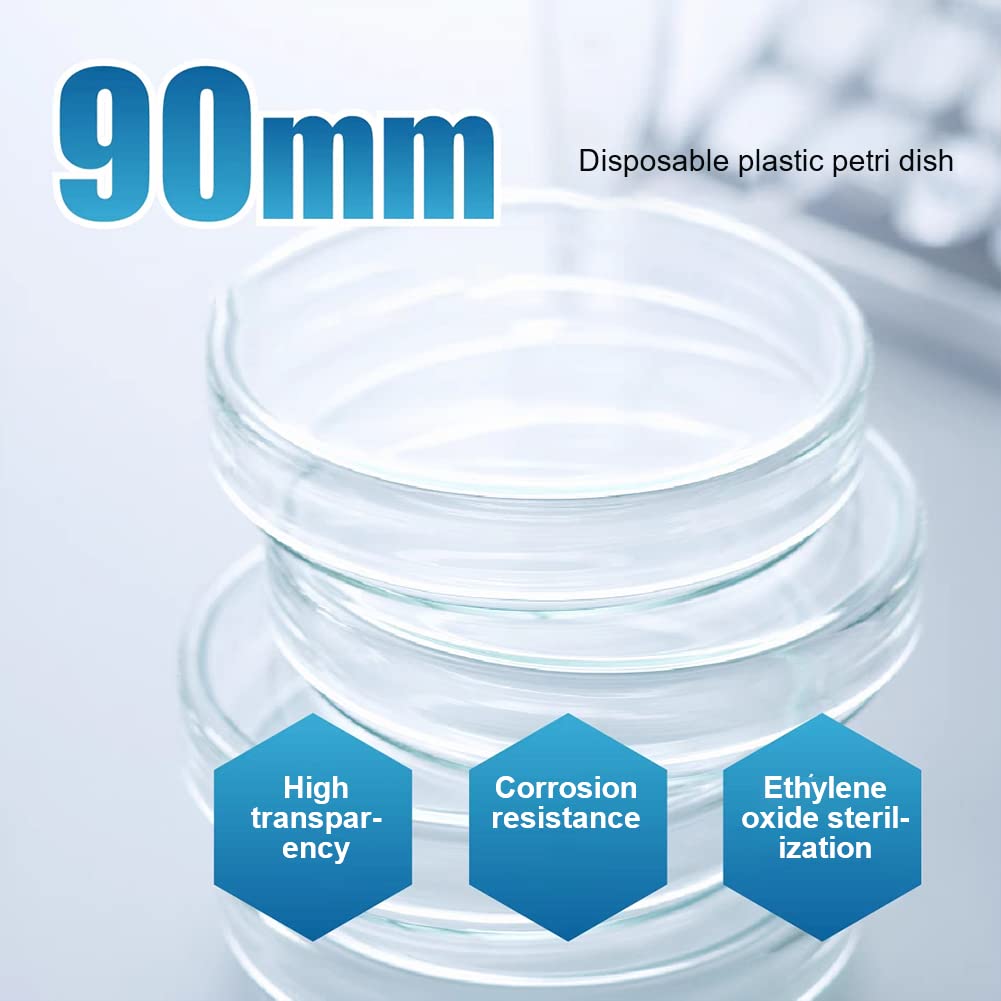 Piastra di Petri,Piastra di Petri Plastica,Piatti Petri 90mm, Piastre Di Petri In Plastica Sterile Capsula Petri con 3ml Pipette,Trasparenti per Cultura di Laboratorio Lievito Batterico