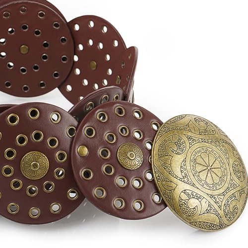 Suyi Wide Disc Belt for Women Leather Hollow Out Round Belts Vintage Western Waist Belt4