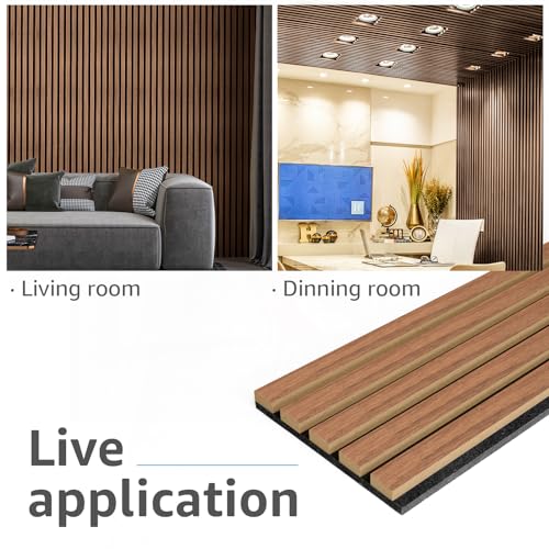 Image of Art3d 4-Pack Fluted Acoustic Wood Slat Wall Panel, 107 x 8 Inch, Walnut
