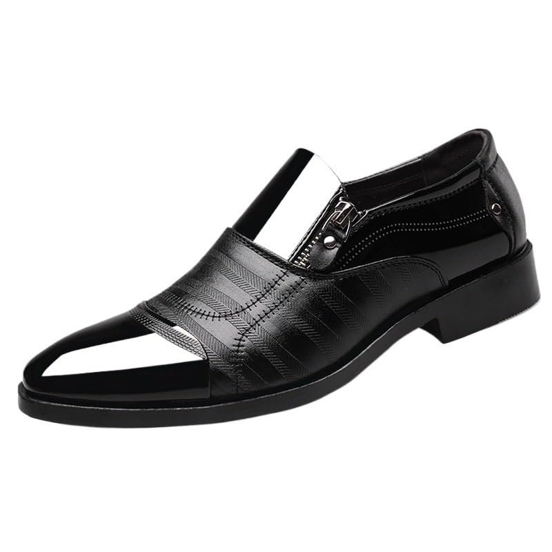Mens Dress Formal Shoes Casual Anti-Slip Non Slip Rubber Sole Block Heel Shoe Burnished Leather Round Toe Slip On Tuxedo