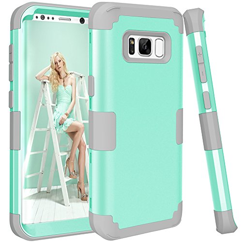 KAMII SWEET-450 Galaxy S8 Case, 3in1 [Shockproof] Drop-Protection Hard PC Soft Silicone Combo Hybrid Impact Defender Heavy Duty Full-Body Protective Case Cover for Samsung Galaxy S8 (Aqua+Grey)