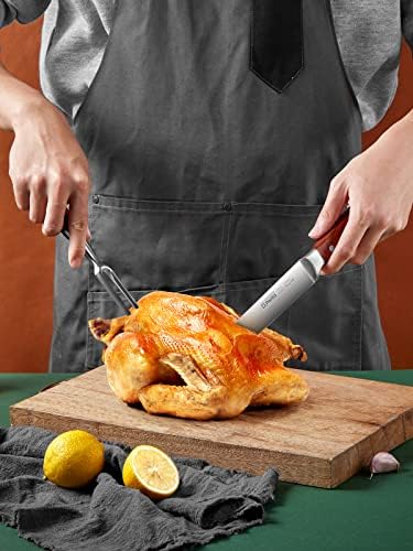 D.Perlla Knife Set, 16 Piece Knife Block Set with High Carbon German Steel, Kitchen Knife Set Sharpening for Chef Knife, Meat Scissors, Carving Fork, Ergonomic Wooden Handle