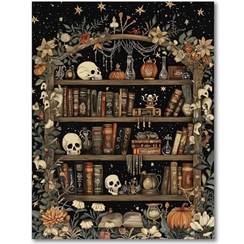 Image of Bookshelf Stamped Cross Stitch Kits for Adults - Book Embroidery Kits for Beginners Adults,11 CT Patterns Dimensions Counted Cross Stitch Kits for Adults Arts Craft 12x16 inch
