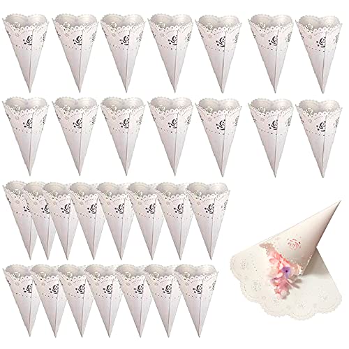 30 Pièces Cônes en Papier de Fête, Sacs de Confettis de Mariage, Impression Creuse, pour Cônes de Confettis de Mariage en Papier, Assiettes de Fleurs de Bonbons et Confettis
