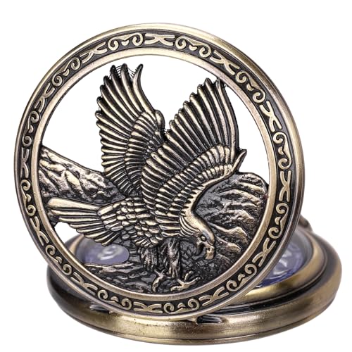 Image of SIBOSUN Eagle Design Pocket Watch with Chain Oversized 50MM 1.96 Inch Quartz Movement Arabic Numerals Half Hunter Cover Analog