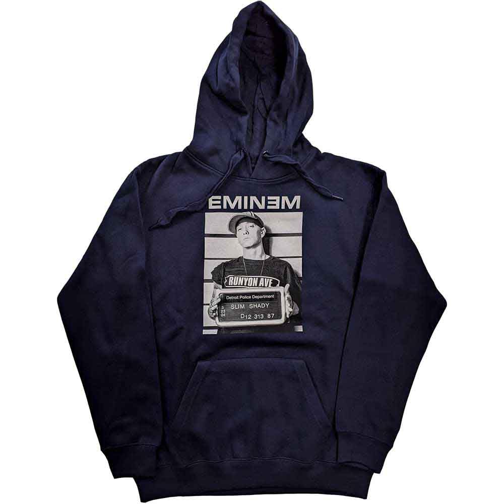Eminem Arrest Logo Hooded Sweatshirt Official Unisex Navy Blue Pullover, Blue Navy, XL