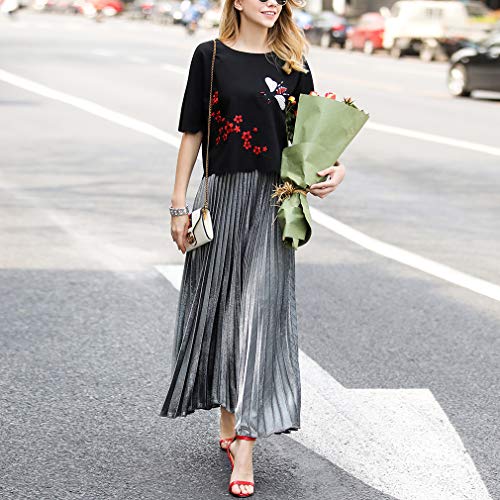 Chowsir Women Retro Shiny Shimmer Metallic A-Line Long Accordion Pleated Swing Skirt2