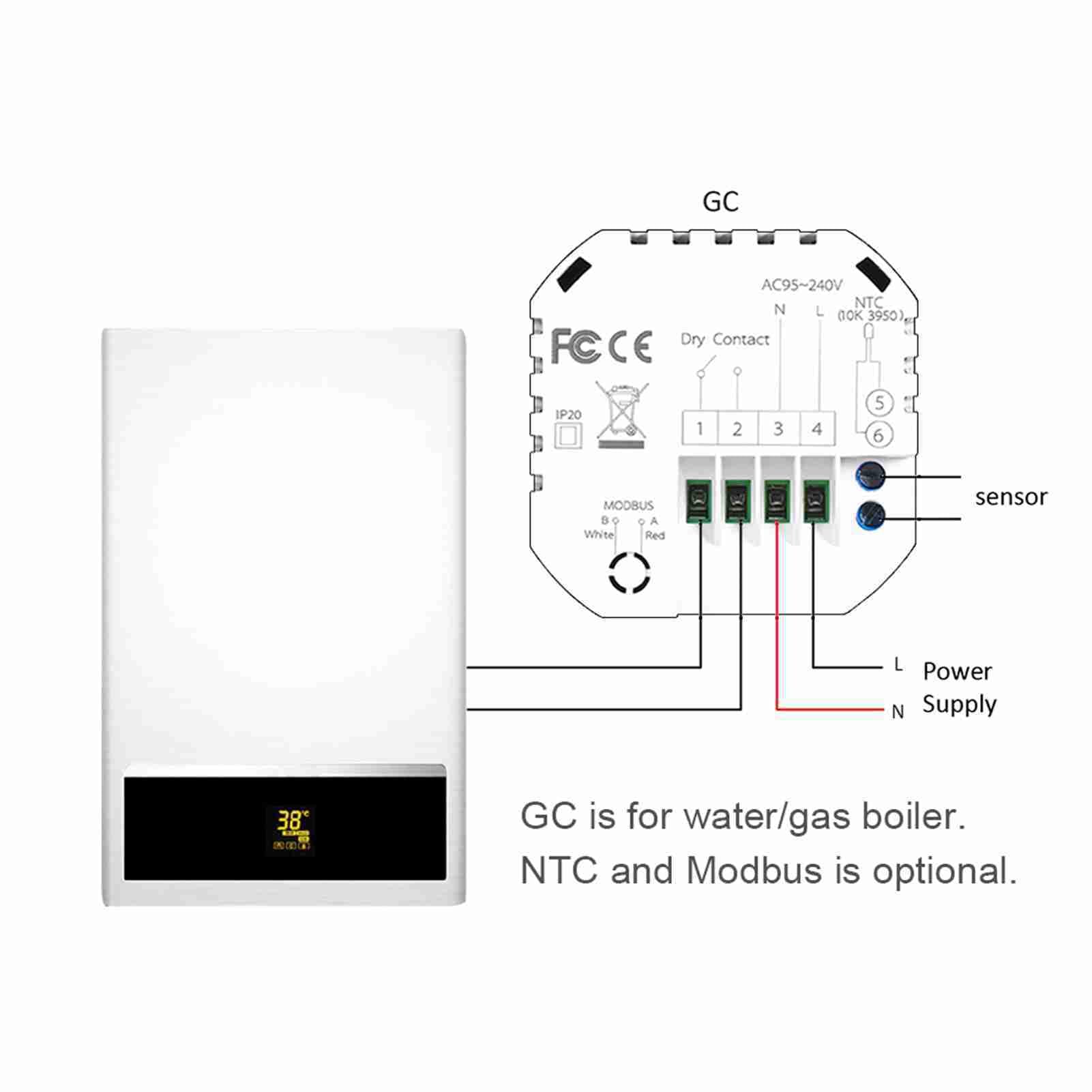 FTVOGUE Termostato WiFi Inteligente con Pantalla Táctil LCD 4.8", Compatible con Home, Programable 5+1+1 Seis Periodos para Caldera de Agua Gas Calefacción, con Función de Bloqueo y (Wi-Fi T)
