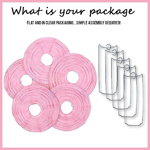 Image of 12 Inch Pink Paper Lanterns Graduation Decorations 2025 Chinese Paper Lanterns Party Decorations(Set of 5, Pink)