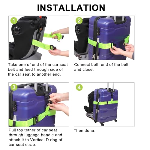 Image of Vigorport Travel Belt, Luggage Strap to Convert Carry-on Luggage into Airport Stroller Carrier, Metal Buckle (Green, 76 Inch/Metal Buckle)