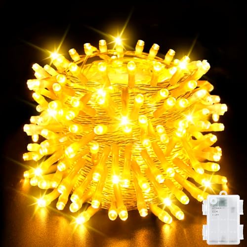 HELANYE 10 m luzes de Natal com pilhas, 8 modos com temporizador, IP44 impermeável grinalda de luzes para jardim, festa, árvore de Natal e decoração de quartos - cabo transparente