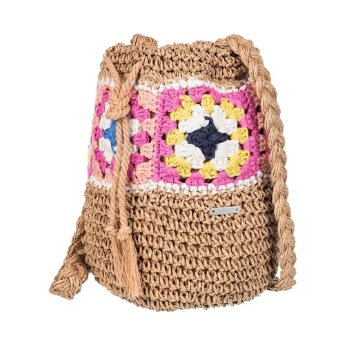 Roxy Stylish Woven Pattern Paper Fabric Straw Crossbody Bag, Hello Apricot2