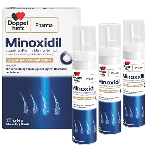 Minoxidil DoppelherzPharma Männer 50 mg/g Schaum zur Anwendung auf der Haut (Kopfhaut) Arzneimittel zur Behandlung von erblich bedingtem Haarausfall bei Männern ab 18 Jahren (3 x 60g)