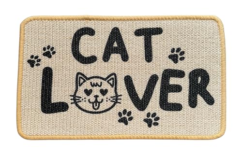 BCHIC Tapete de raspador para gatos de sisal natural, 30 x 50 cm, protege sofás e móveis, tapete de chão resistente, design decorativo com Frase Cat Lover