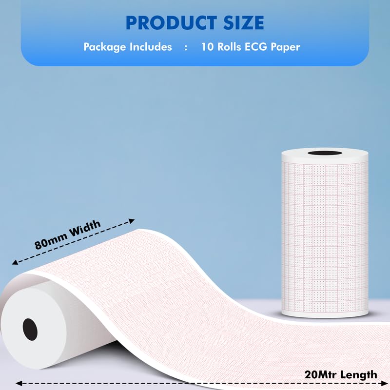 Image of OTICA 3 Channel ECG Thermal Paper Roll (80mm x 20mtr With Indicator) | Pack Of 10 Thermal ECG Graph Paper Roll | Suitable For Contec CMS 300G, Bionet 3 Channel, Mortara ELI 230 ECG Machines