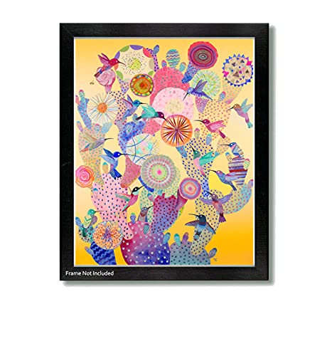 Coming Together - by Artist Jason Smith - Hummingbird print, Mexican Folk Art, Mexico Print, Southwestern Decor, Southwest Print, Prickly Pear, Bird Print, Arizona, Texas, New Mexico, Happy Art