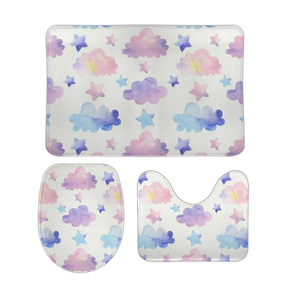 Tapis de salle de bain antidérapants CHEHONG lot de 3 en mousse polaire rose et bleu
