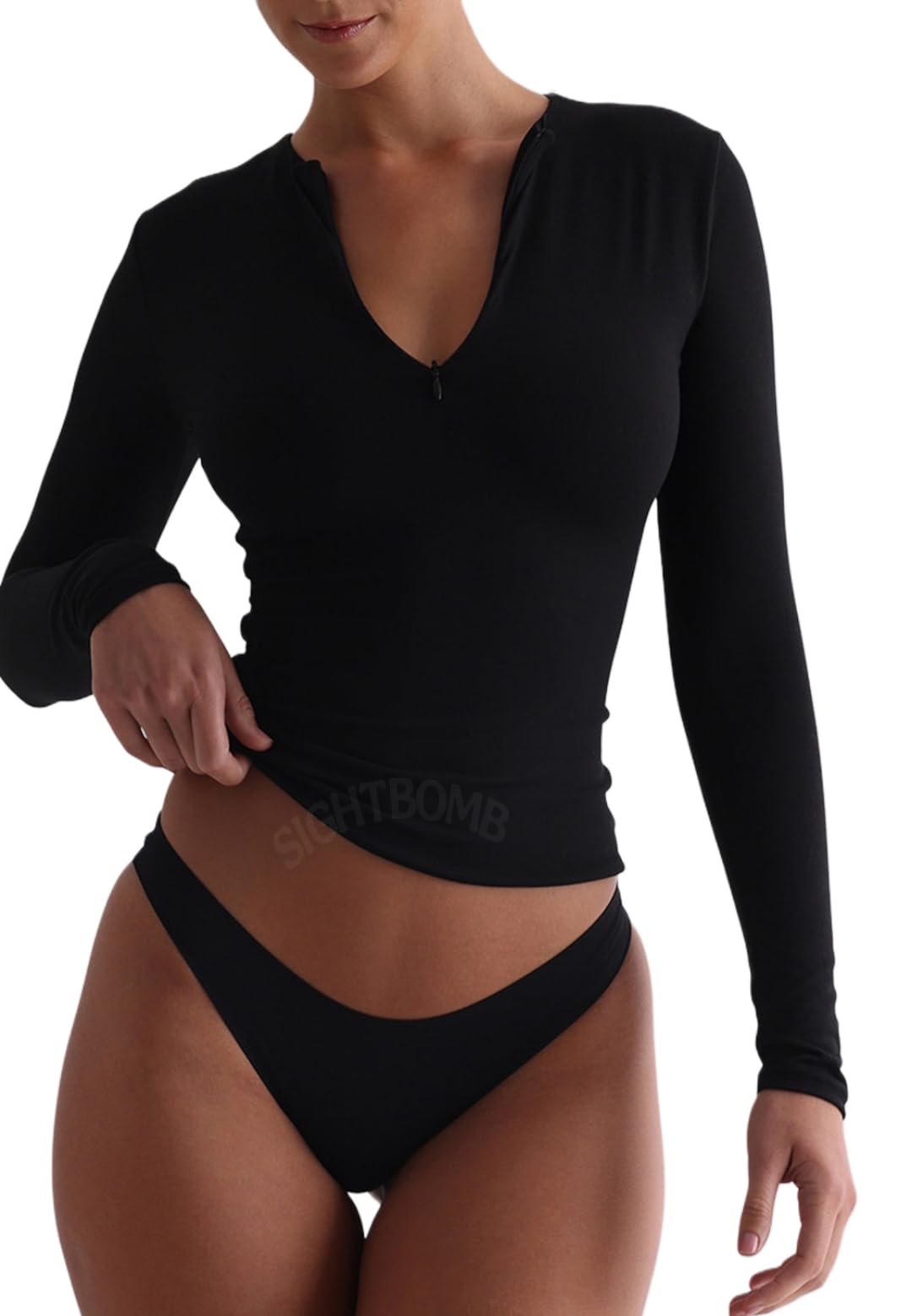 SIGHTBOMB SKIMS Double Layered Front Support Ultra Soft Feather Touch Microfiber Front Zip Active WEAR Gym Tops for Women