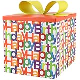 BIOBROWN Medium Birthday Gift Boxes with Lids for Presents, 9x9x9 Inches Text Design Collapsible Gift Box for Birthday, Baby Shower, Party
