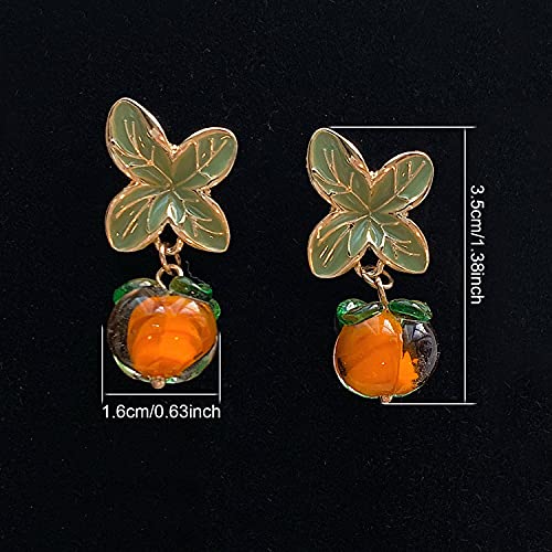 Andpai Creative Funny Lifelike Glass Fruits Tomato Dangle Drop Earrings Halloween Vegetables Pumpkin Stud Earrings With Green Leaf For Women Girls Holiday Night Costume Jewelry (Orange) #TOP1