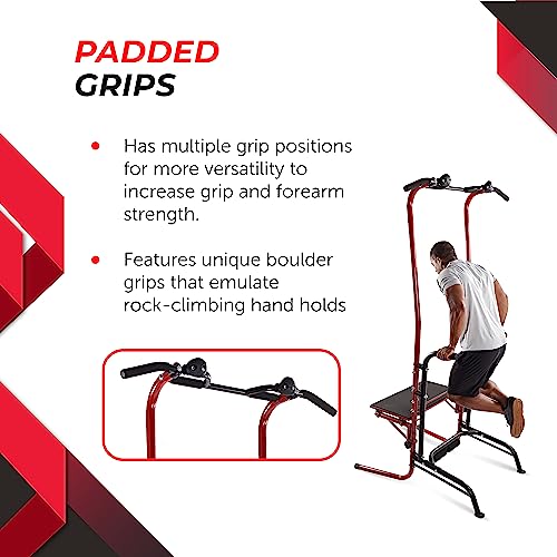Stamina Power Tower W/Smart Workout App - Pull Up Bar Dip Station For Home Gym Strength Training Workout Equipment, Red/Black #TOP5
