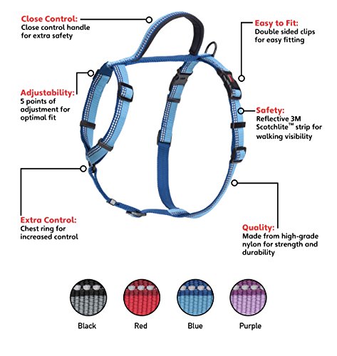 Image of HALTI Walking Harness - Lightweight Dog Harness with Handle, Reflective & Adjustable, Ideal for Puppy Walks, Suitable for Small Dogs and Puppies (Size S, Blue)