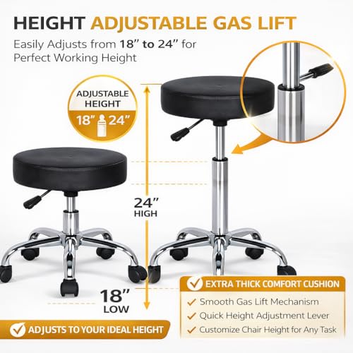 Image of NGFC Leather Doctor Stools with Adjustable Height & Wheels - Comfortable Medical, Salon, Warehouse, Garage, and Home - Versatile Black Sitting Stool for Professional Use - Pack of 1