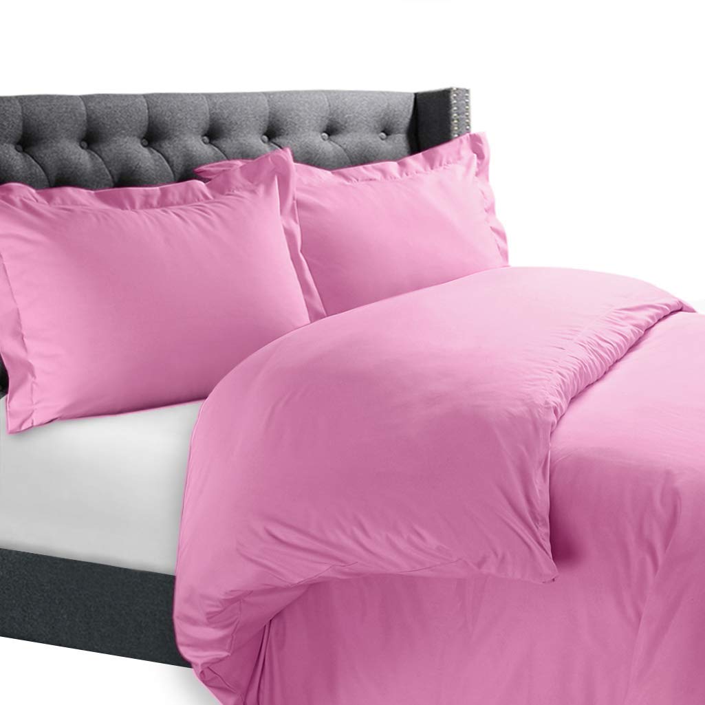 Luxurious Ultra Soft Silky 100% Egyptian Cotton 3 Piece Duvet Cover Set + 1 Flat Sheet,Light Pink Color, 650 TC (Cal-King,Solid)-image-28