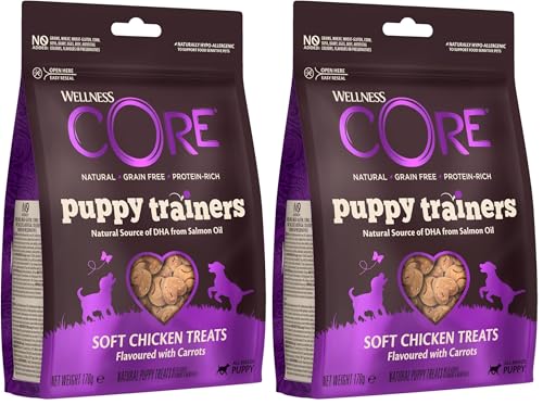 Wellness Core, Puppy Trainers, Friandises d'apprentissage pour Chiot, Naturelles et sans Céréales, Poulet/Carottes, Sachet de 170 g (Lot de 2)