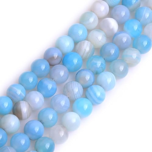JOE FOREMAN Cuentas redondas de piedra natural de ónix azul claro de 0.315 pulgadas (0.315 in), cuentas sueltas de piedras semipreciosas para hacer