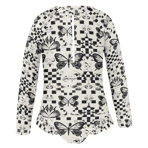 Y2k Butterflies Plaid Girls Long Sleeve Swimsuit UPF 50+ Rashguard Swimwear One Piece Bathing Suit 212207434