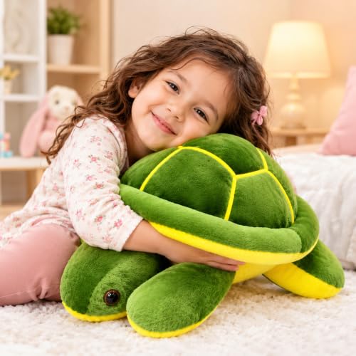 Image of TortoisePlush Sea Turtle Soft Toy, Dark Green and Yellow, 22 cm, Stuffed Animal for Kids, Modern Design, Tortoise Theme, Durable Quality (Big Green toto)