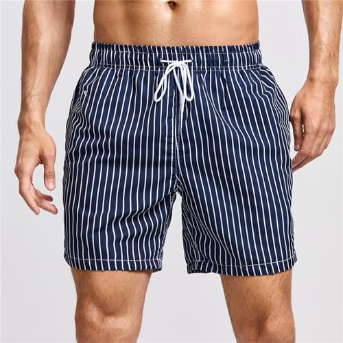 Mens Pinstripe Swimming Trunks with Compression Liner 5" Stretch Hawaiian Beach Shorts Quick Dry Summer Board Shorts2