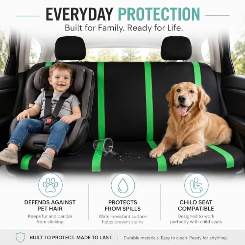 Image of FH Group Car Seat Covers Rear Set Cloth - Car Seat Covers with Removable Headrest,Universal Fit,Automotive SeatCovers,Washable Car SeatCover for SUV,Sedan,Van Green