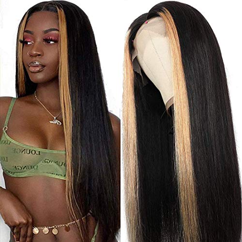 Ali Julia Hair Wig 13x4 Highlight Straight Hair Lace Front Human Hair Wigs, Colored Ombre Brazilian Remy Human hair wigs Pre Plucked with Baby Hair 180% Density 20 Inch Highlight 1b/27 Color