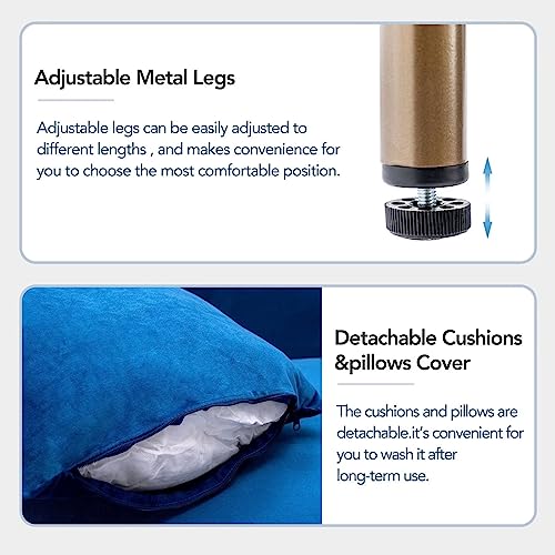 Modern Velvet Sofa With Metal Legs, 2 Seater Couch For Small Space, 2 Throw Pillows, Sofa For Bedroon, Living Room, Apartment,Blue #TOP6