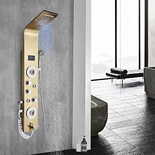 Led Gold Shower Panel Tower System Digital Display Shower Column Stainless Steel Shower Panel System, Shower System with Shower Head, Handheld Shower, Body Jets, Tub Spout, Bi miniatura 2