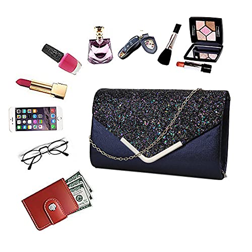 Image of Queena Womens Shiny Glitter Evening Clutch Envelope Handbag Chain Purse for Wedding Party Prom Gift for Mom Wife Girlfriend
