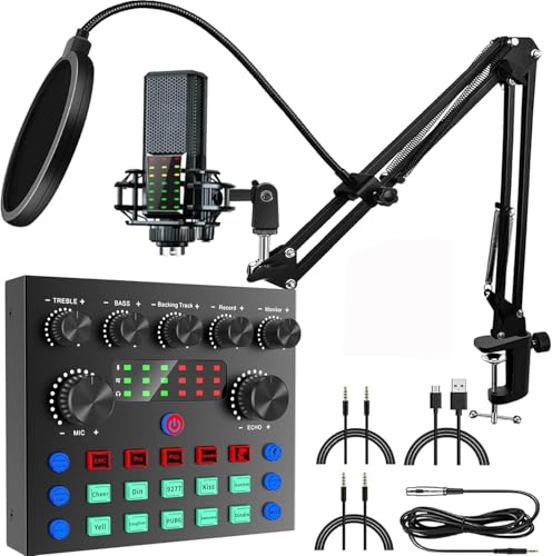 Microfono Pc Karaoke Sets De Dj Microfono Streaming, focombance Paquete Equipo Podcast Mesa Dj Set Controladora Tarjeta de Sonido Interfaz Audio Mezclador Microfone Game Youtube Mesa de Mezclas