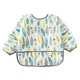 【Material impermeable y suave】 El babero de manga larga resistente al agua tiene un diseño práctico, perfecto para la alimentación y pintura del bebé, más suave y más cómodo que el tejido impermeable común, fácil de limpiar y cuidar.