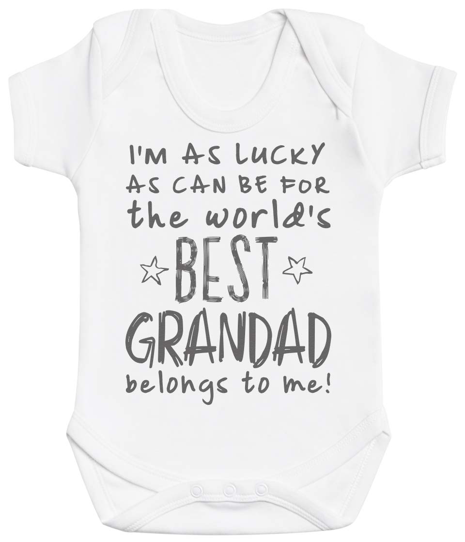 Baby Bunny Men's White I'm As Lucky As Can Be Best Grandad Belongs To Me! Baby Gift, Baby Boy Bodysuit, Baby Girl Bodysuit - 0-3 Months