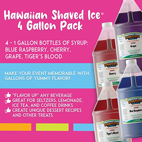 Hawaiian Shaved Ice Syrup Gallon 4-pack, Cherry, Grape, Blue Raspberry & Tiger’s Blood, for Slushies, Italian Soda, Seltzers, Popsicles, & More, No Refrigeration Needed, Allergy-friendly - image 2