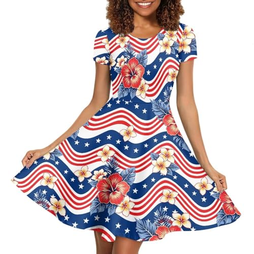 Image of AFPANQZ Womens Casual Summer Lightweight Vintage Dress Short Sleeve Midi Dress Knee-Long Luxury Formal Dress