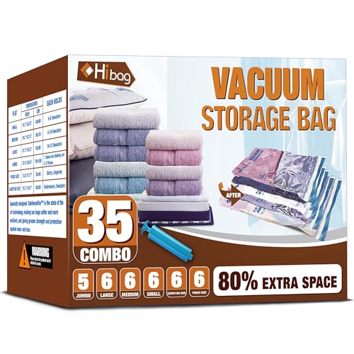 Image of Vacuum Storage Bags, Space Saver Vacuum Seal Storage Bags 35-Pack Sealer Bags for Clothes, Clothing, Bedding, Comforter, Blanket (35C)