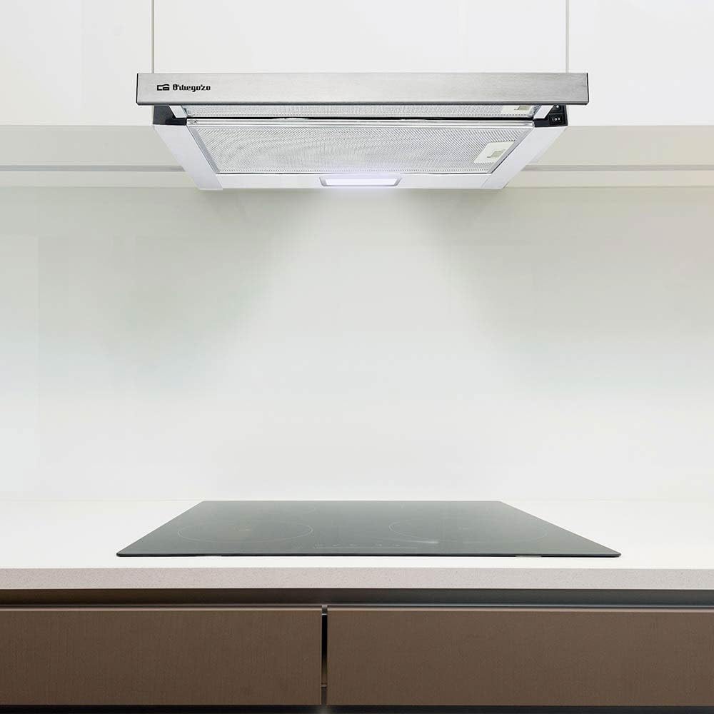 Orbegozo TL 07160 IN - Campana extractora telescópica 60 cm, capacidad de extracción 308,2 m3/h, 3 niveles de potencia, 2 filtros de aluminio desmontables, iluminación LED