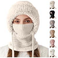 Womens 3 in 1 Beanie Hat with Scarf and Mask Fleece Lined Balaclava Beanie Hood for Cold Weather Ski Snow